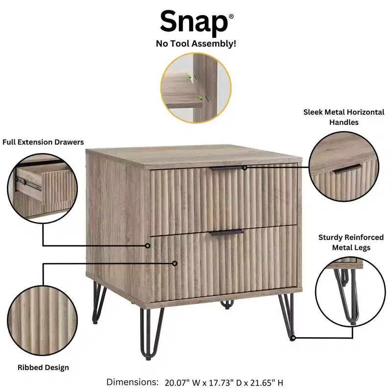 Manhattan Comfort Lot de 2 tables de chevet Dumbo à 2 tiroirs Gris rustique : Style moderne, Cadre en MDF, Glissières en métal