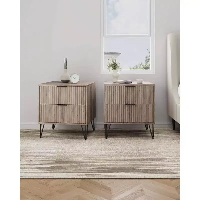 Manhattan Comfort Lot de 2 tables de chevet Dumbo à 2 tiroirs Gris rustique : Style moderne, Cadre en MDF, Glissières en métal