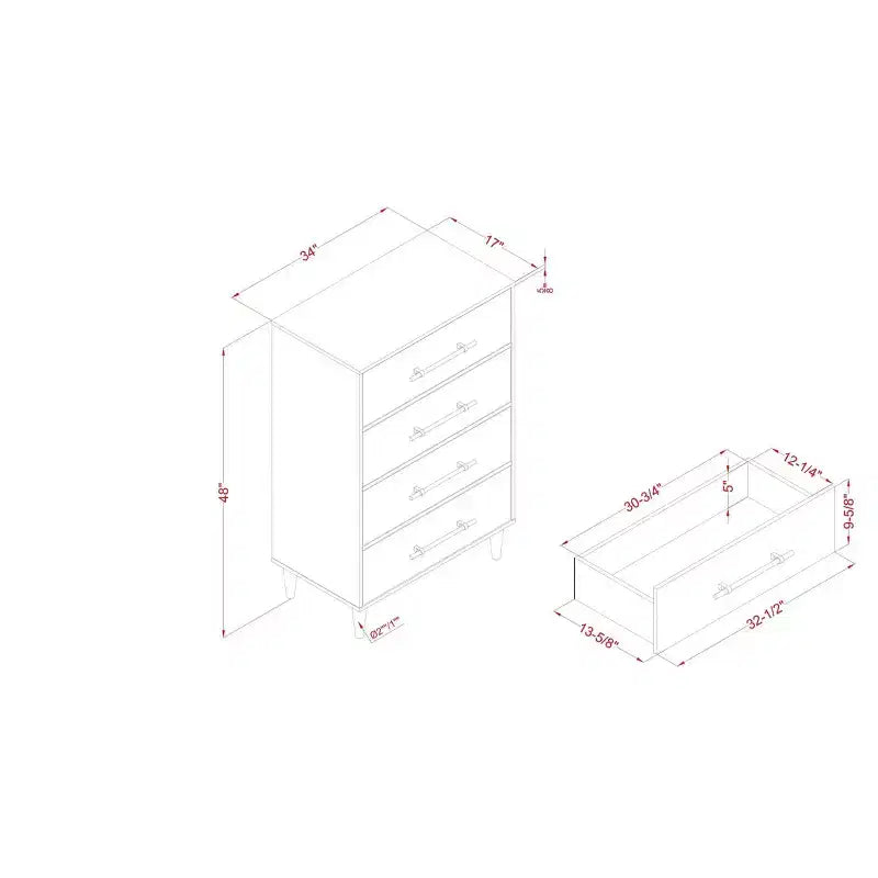 MAISON : Intérieur + Extérieur Commode 4 tiroirs Esigne Mid-Century Chêne clair
