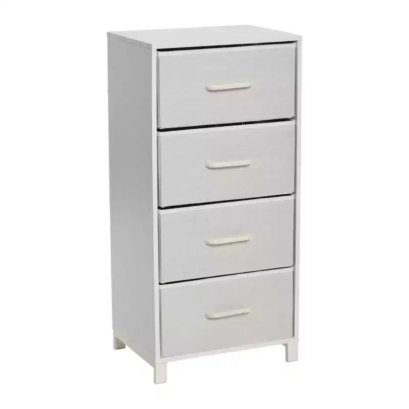 Tour de rangement Household Essentials, blanche : Cadre en panneaux de particules, 4 tiroirs, assemblage par un adulte requis