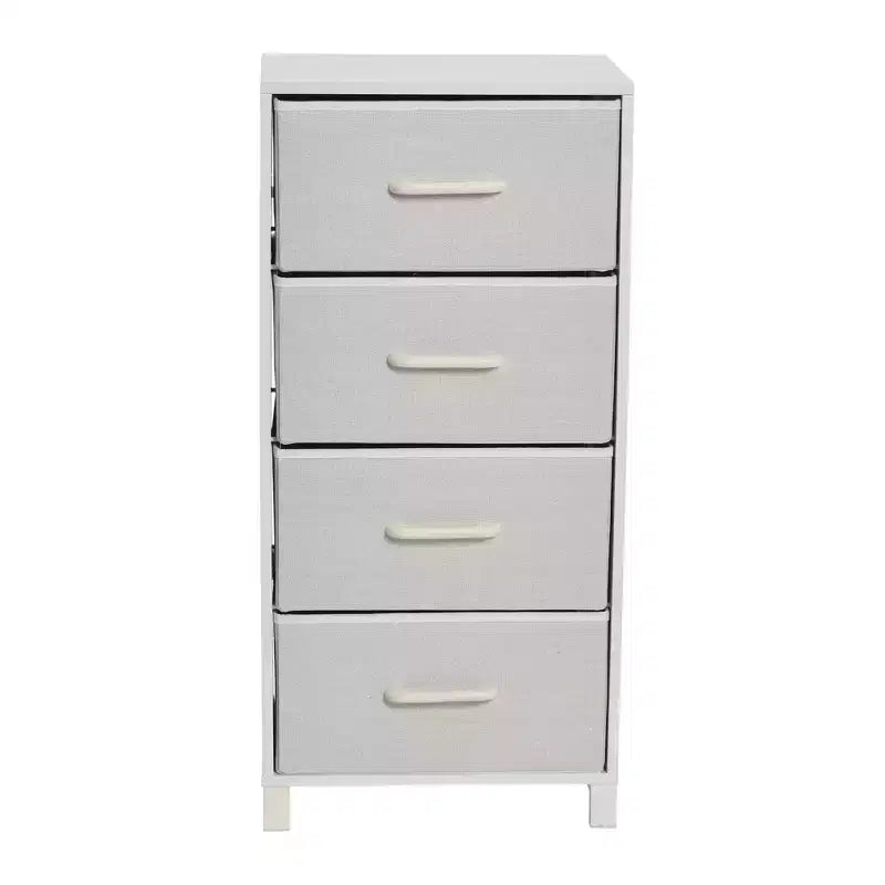 Tour de rangement Household Essentials, blanche : Cadre en panneaux de particules, 4 tiroirs, assemblage par un adulte requis