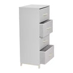 Tour de rangement Household Essentials, blanche : Cadre en panneaux de particules, 4 tiroirs, assemblage par un adulte requis