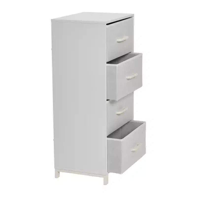 Tour de rangement Household Essentials, blanche : Cadre en panneaux de particules, 4 tiroirs, assemblage par un adulte requis