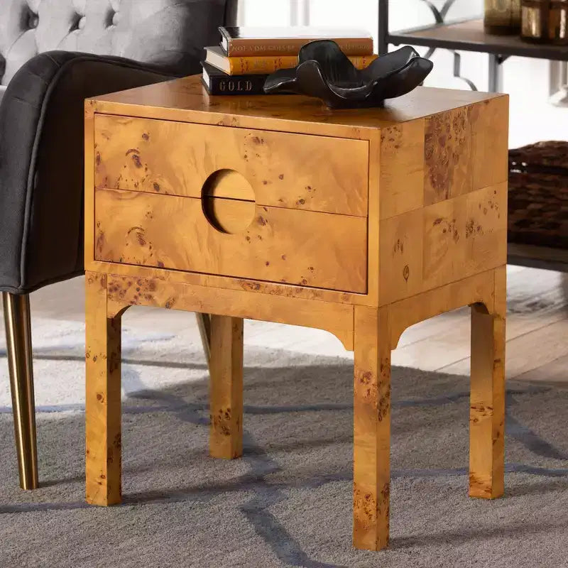 bali & pari Table de chevet Kayla Wood à 2 tiroirs en ronce de Mappa claire
