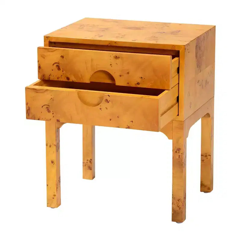 bali & pari Table de chevet Kayla Wood à 2 tiroirs en ronce de Mappa claire