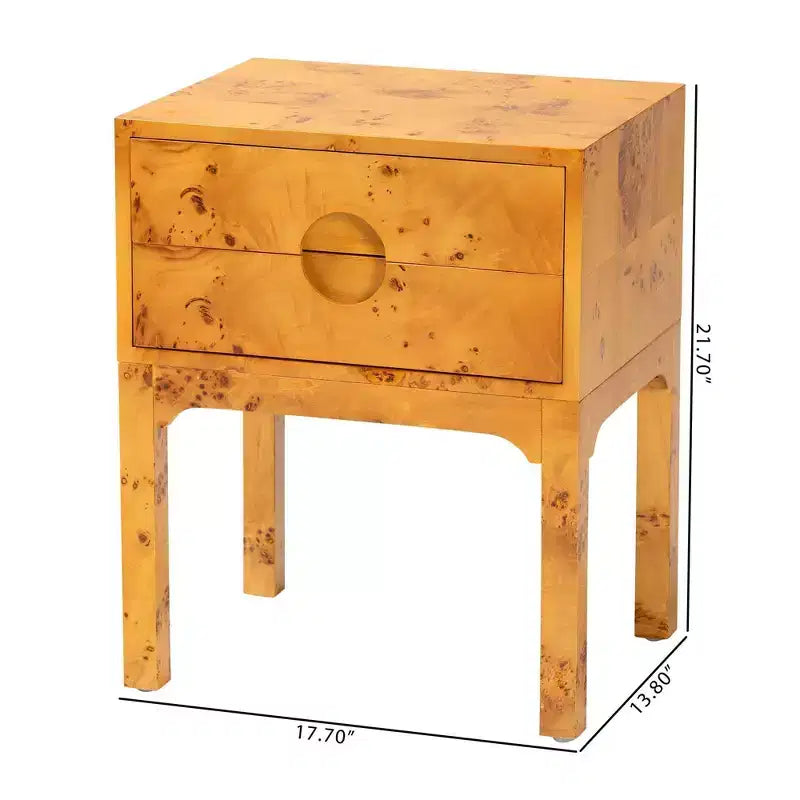 bali & pari Table de chevet Kayla Wood à 2 tiroirs en ronce de Mappa claire