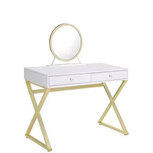 Acme Furniture Coleen Vanity Table White/Gold Finish