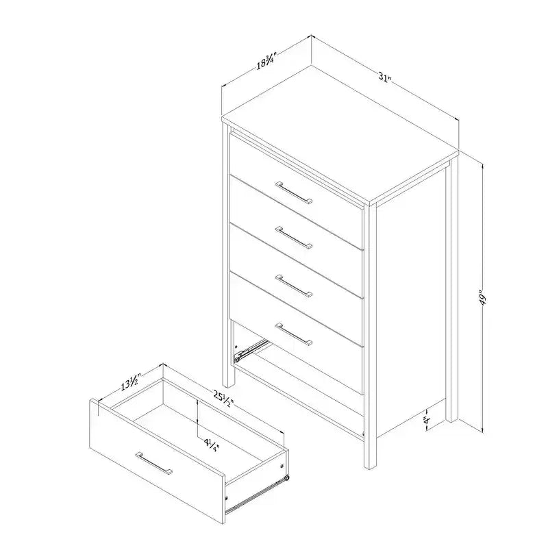 Commode 5 tiroirs South Shore Gravity Frêne naturel : Rangement vertical, Fini stratifié, Meuble de chambre à coucher