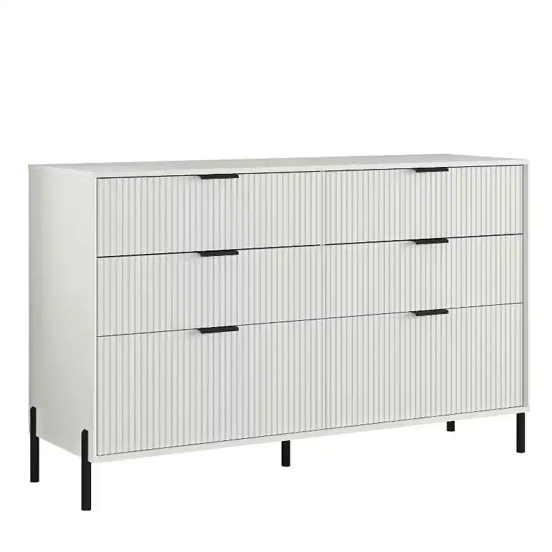 Ensemble de 5 meubles de chambre Festivo élégance moderne : commode, 2 commodes et 2 tables de chevet à tiroirs, blanc cassé