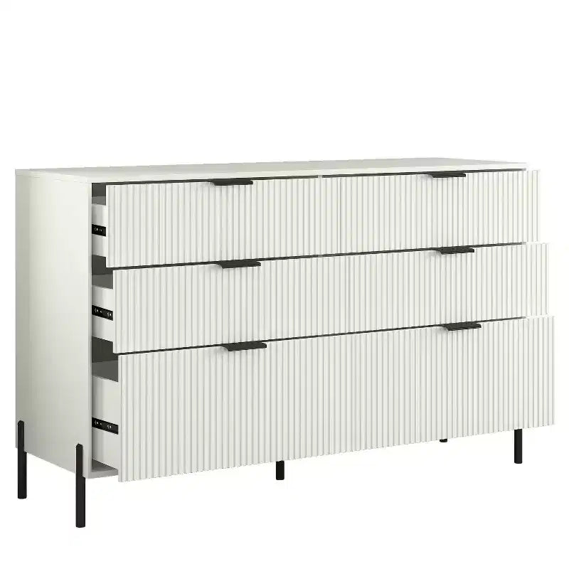 Ensemble de 5 meubles de chambre Festivo élégance moderne : commode, 2 commodes et 2 tables de chevet à tiroirs, blanc cassé