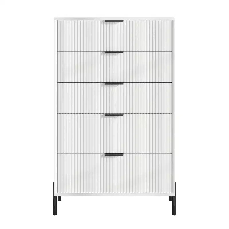 Ensemble de 5 meubles de chambre Festivo élégance moderne : commode, 2 commodes et 2 tables de chevet à tiroirs, blanc cassé