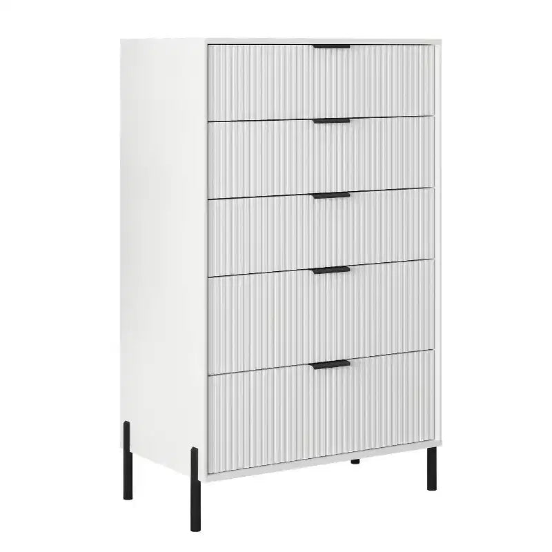 Ensemble de 5 meubles de chambre Festivo élégance moderne : commode, 2 commodes et 2 tables de chevet à tiroirs, blanc cassé