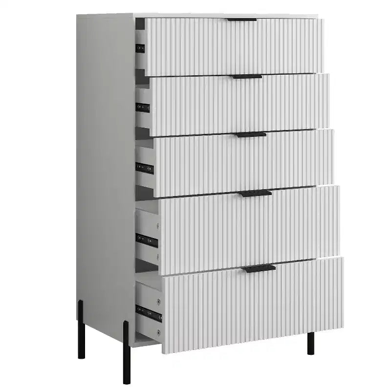 Ensemble de 5 meubles de chambre Festivo élégance moderne : commode, 2 commodes et 2 tables de chevet à tiroirs, blanc cassé