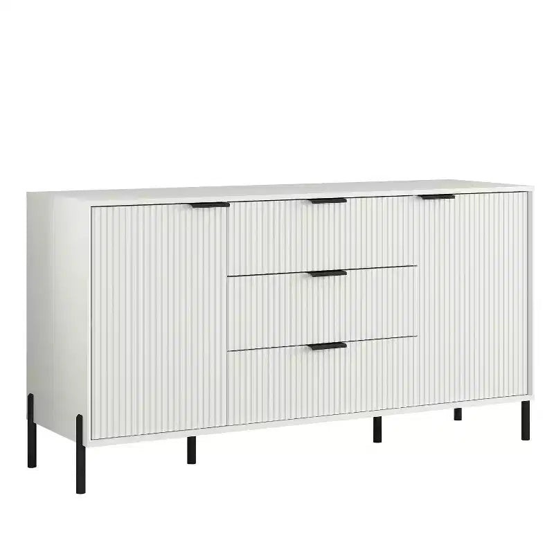 Ensemble de 5 meubles de chambre Festivo élégance moderne : commode, 2 commodes et 2 tables de chevet à tiroirs, blanc cassé