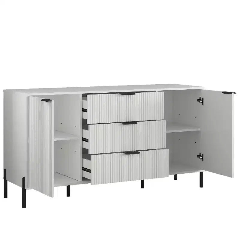 Ensemble de 5 meubles de chambre Festivo élégance moderne : commode, 2 commodes et 2 tables de chevet à tiroirs, blanc cassé