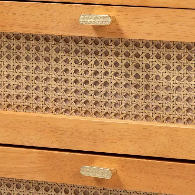 Commode à 6 tiroirs en bois Jenn Baxton Studio avec rotin finition vieillie marron doré/rotin vieilli