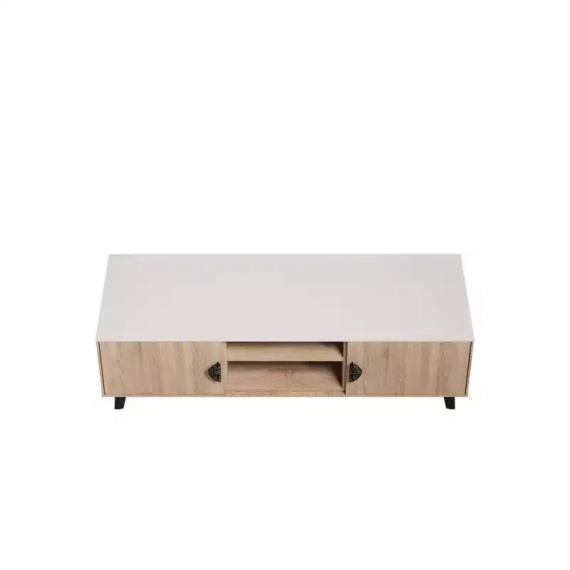 Meuble TV Haley de 140 cm de Manhattan Comfort pour téléviseurs jusqu'à 46 pouces, couleur naturel/beige
