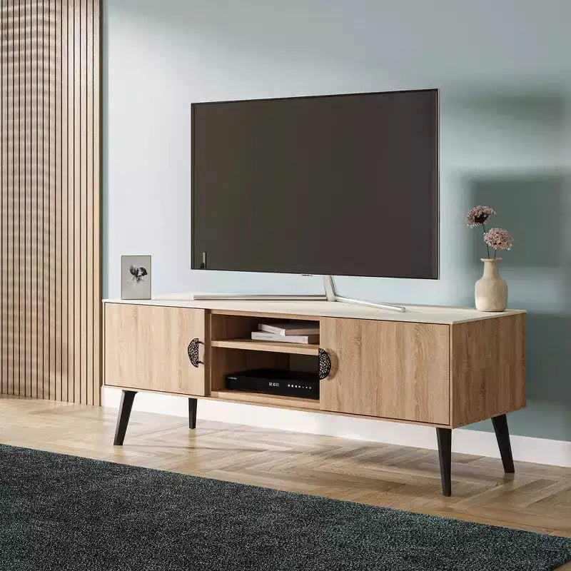 Meuble TV Haley de 140 cm de Manhattan Comfort pour téléviseurs jusqu'à 46 pouces, couleur naturel/beige