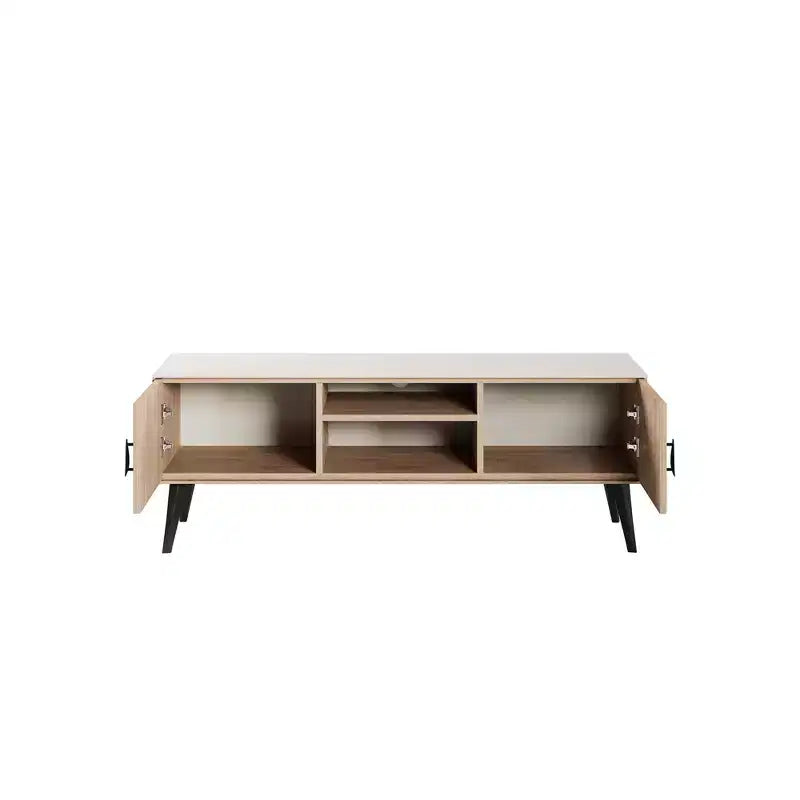 Meuble TV Haley de 140 cm de Manhattan Comfort pour téléviseurs jusqu'à 46 pouces, couleur naturel/beige
