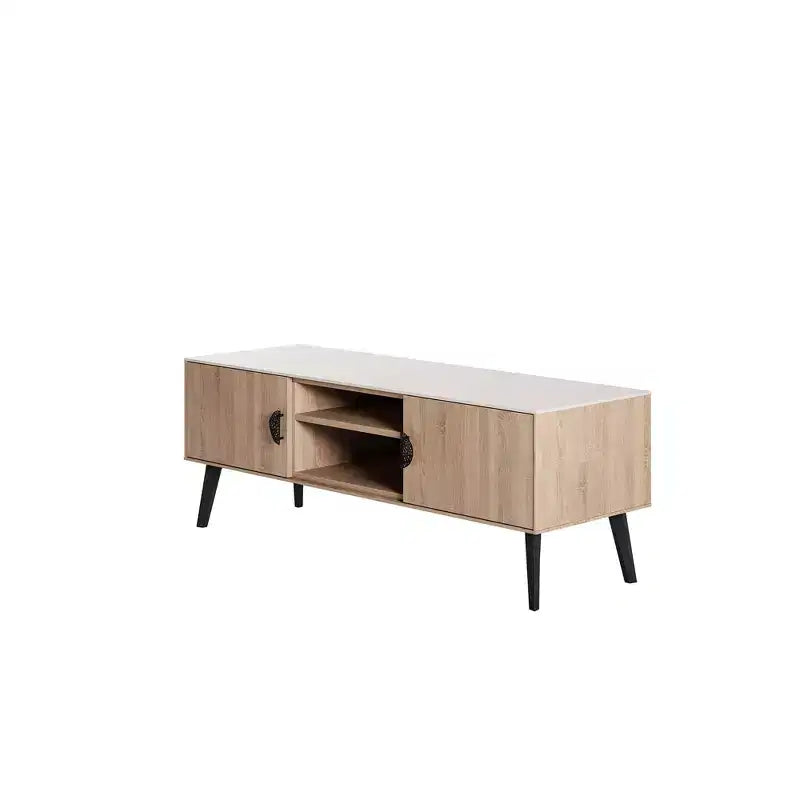 Meuble TV Haley de 140 cm de Manhattan Comfort pour téléviseurs jusqu'à 46 pouces, couleur naturel/beige