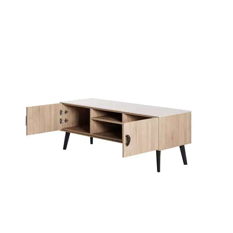 Meuble TV Haley de 140 cm de Manhattan Comfort pour téléviseurs jusqu'à 46 pouces, couleur naturel/beige