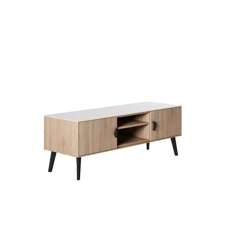 Meuble TV Haley de 140 cm de Manhattan Comfort pour téléviseurs jusqu'à 46 pouces, couleur naturel/beige