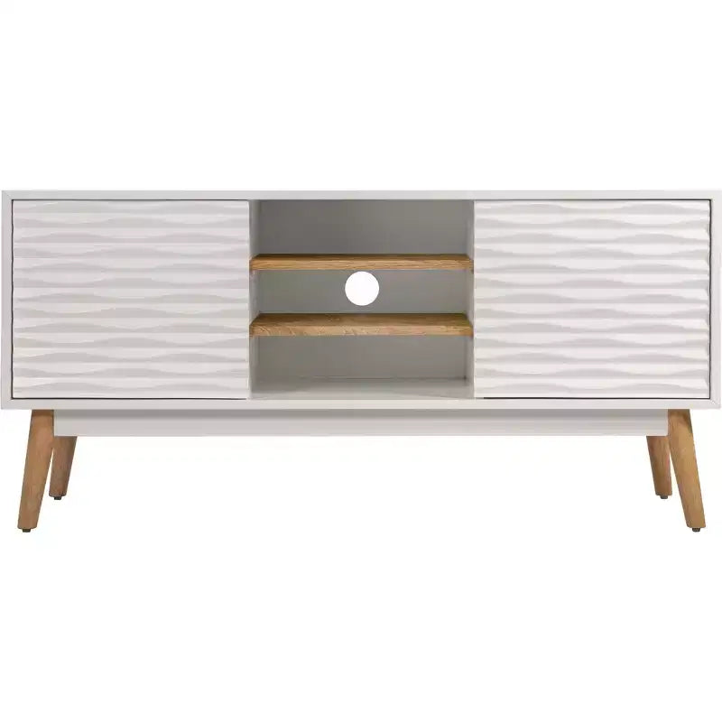 Aurie Media Console French White - Adore Decor: Geometric, Storage, Fits up to 55" TV