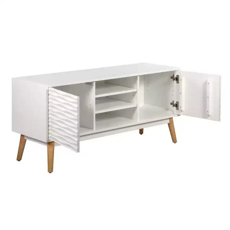 Meuble TV Aurie blanc français – Adore Decor : Géométrique, Rangement, Convient aux téléviseurs jusqu'à 55 po