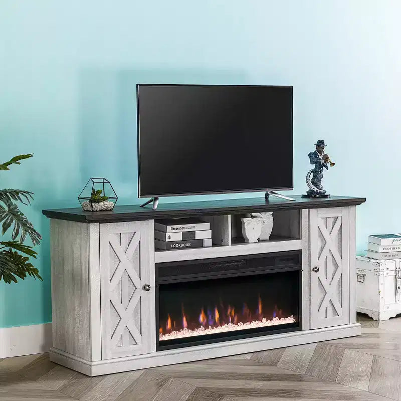 Meuble TV pour téléviseurs jusqu'à 50" aspect bois de sciage blanc cassé - Home Essentials