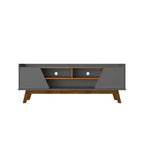 Marcus Mid-Century Modern 5 Shelf TV Stand for TVs up to 65": Solid Pine Legs, Cable Management - Manhattan Comfort