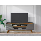 Meuble TV Marcus Mid-Century Modern à 5 étagères pour téléviseurs jusqu'à 65 po : pieds en pin massif, gestion des câbles - Manhattan Comfort