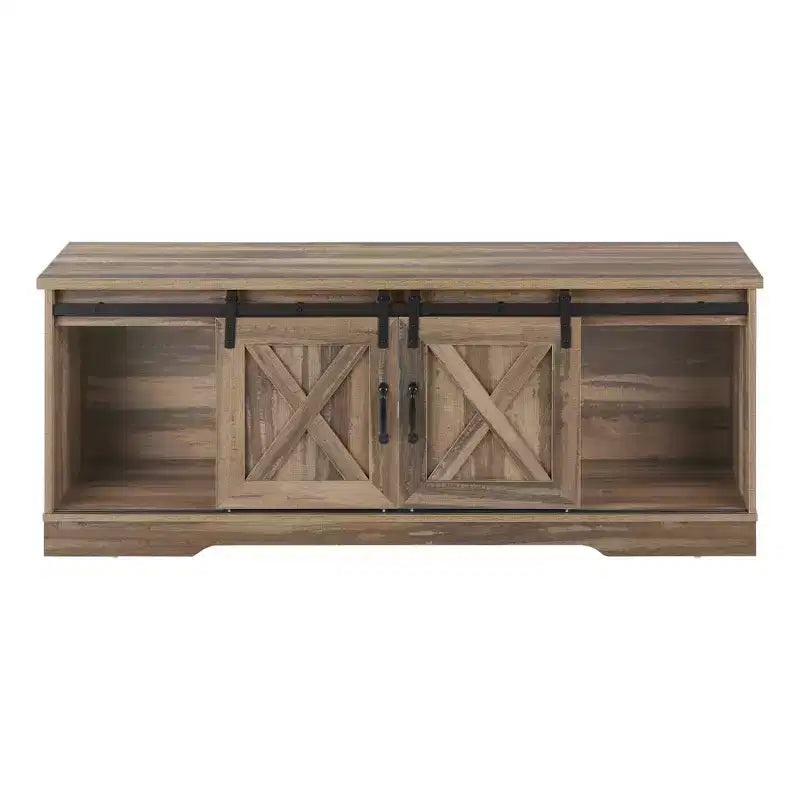 Meuble TV aspect bois recyclé pour téléviseurs jusqu'à 60 pouces avec portes coulissantes style grange marron - EveryRoom : Meuble console de style rustique moderne