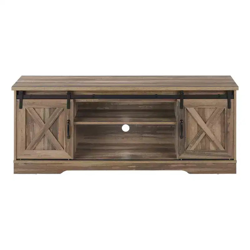 Meuble TV aspect bois recyclé pour téléviseurs jusqu'à 60 pouces avec portes coulissantes style grange marron - EveryRoom : Meuble console de style rustique moderne