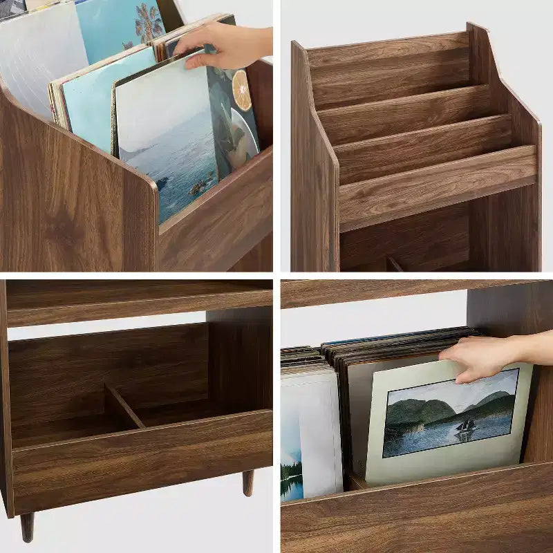Crosley 56 po Liam Ensemble de support de tourne-disque et de rangement de vinyles, 2 pièces, Noyer