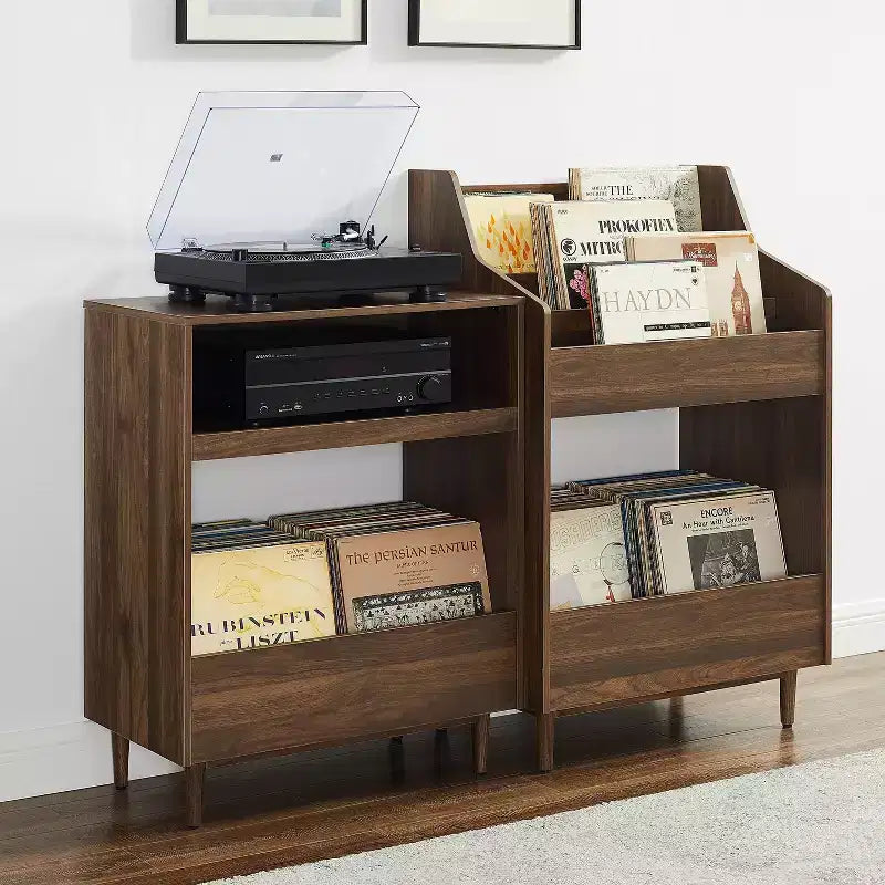 Crosley 56 po Liam Ensemble de support de tourne-disque et de rangement de vinyles, 2 pièces, Noyer