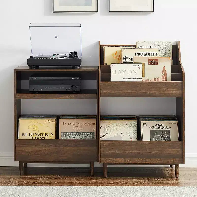 Crosley 56 po Liam Ensemble de support de tourne-disque et de rangement de vinyles, 2 pièces, Noyer