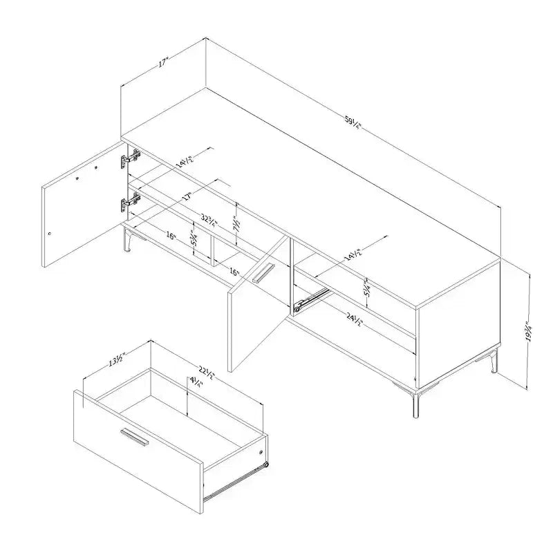 Meuble TV Musano de South Shore pour téléviseurs jusqu'à 60" avec portes et tiroir Chêne Noir: Panneaux de particules laminés, Console de rangement