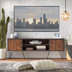 Meuble TV 2 portes Buylateral Vintage Living pour téléviseurs jusqu'à 55 po Noir/Noyer : Milieu de siècle moderne, gestion des câbles