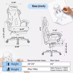 Chaise de jeu GTRACING, chaise d'ordinateur en maille, inclinable ergonomique avec repose-pieds noir