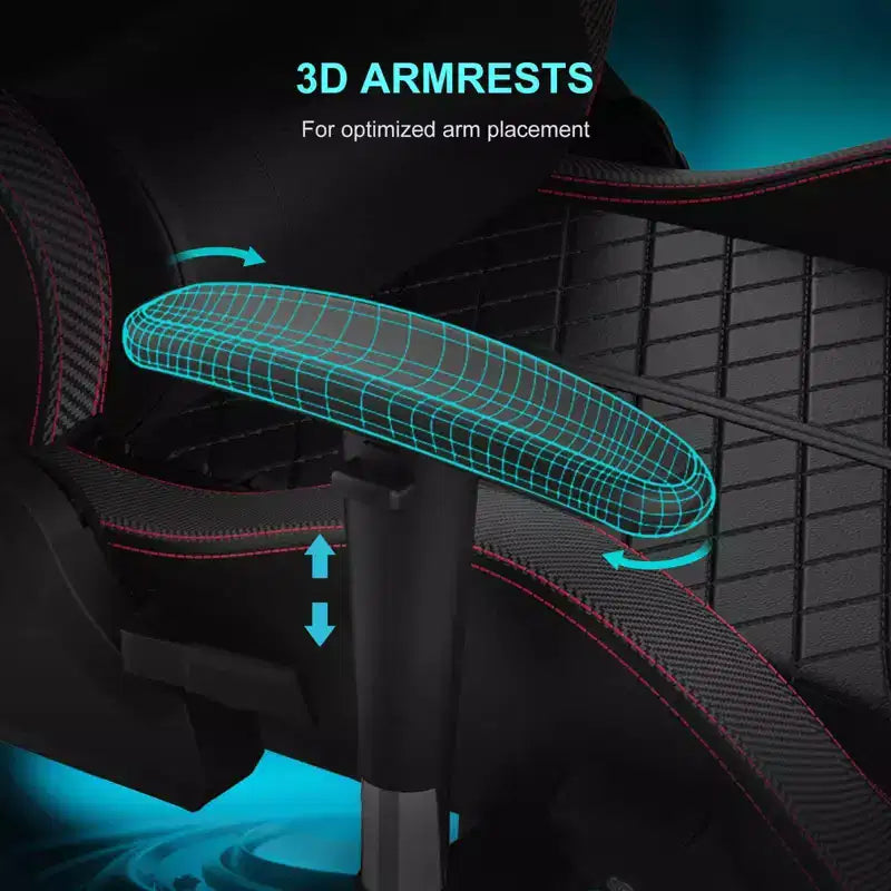 Chaise de jeu GTPLAYER avec haut-parleurs Bluetooth et repose-pieds Fauteuil de bureau à dossier haut Rouge
