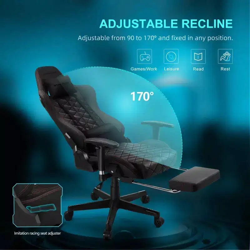 Chaise de jeu GTPLAYER avec haut-parleurs Bluetooth et repose-pieds Fauteuil de bureau à dossier haut Rouge