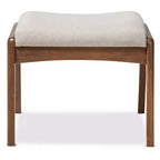Pouffe Roxy en bois et tissu d'inspiration Mid-Century, beige clair/noyer - Baxton Studio
