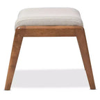 Pouffe Roxy en bois et tissu d'inspiration Mid-Century, beige clair/noyer - Baxton Studio
