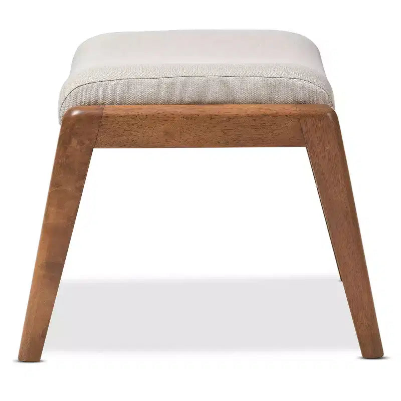 Pouffe Roxy en bois et tissu d'inspiration Mid-Century, beige clair/noyer - Baxton Studio