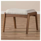 Pouffe Roxy en bois et tissu d'inspiration Mid-Century, beige clair/noyer - Baxton Studio