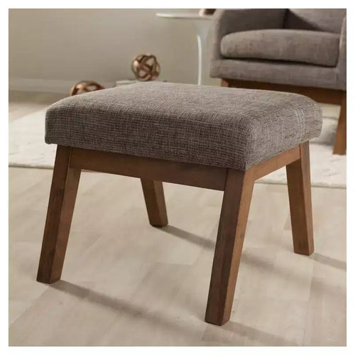 Aberdeen Mid - Century Modern Wood Finish and Fabric Upholstered Ottoman - Gravel / Walnut Brown - Baxton Studio: Minimalist Footstool, MDF Frame