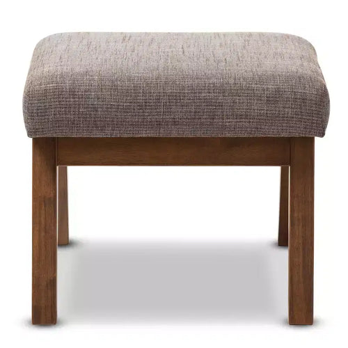 Pouff Ottoman Aberdeen en Tissu et Bois Finition Noyer Marron Style Mid-Century Modern - Gravier / Noyer Marron - Baxton Studio : Repose-pieds Minimaliste, Cadre en MDF