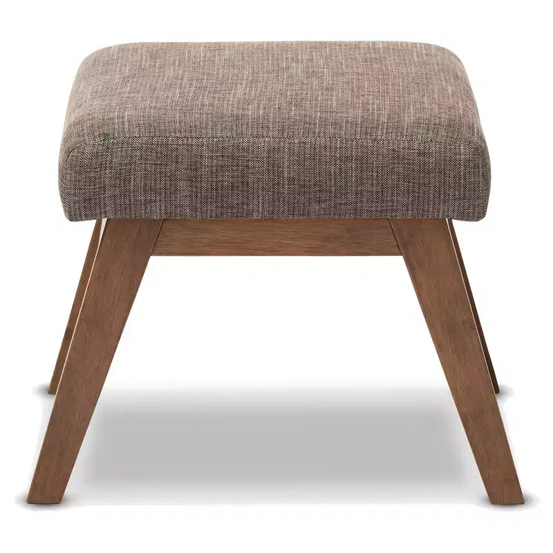Pouff Ottoman Aberdeen en Tissu et Bois Finition Noyer Marron Style Mid-Century Modern - Gravier / Noyer Marron - Baxton Studio : Repose-pieds Minimaliste, Cadre en MDF