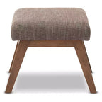 Pouff Ottoman Aberdeen en Tissu et Bois Finition Noyer Marron Style Mid-Century Modern - Gravier / Noyer Marron - Baxton Studio : Repose-pieds Minimaliste, Cadre en MDF