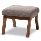 Pouff Ottoman Aberdeen en Tissu et Bois Finition Noyer Marron Style Mid-Century Modern - Gravier / Noyer Marron - Baxton Studio : Repose-pieds Minimaliste, Cadre en MDF
